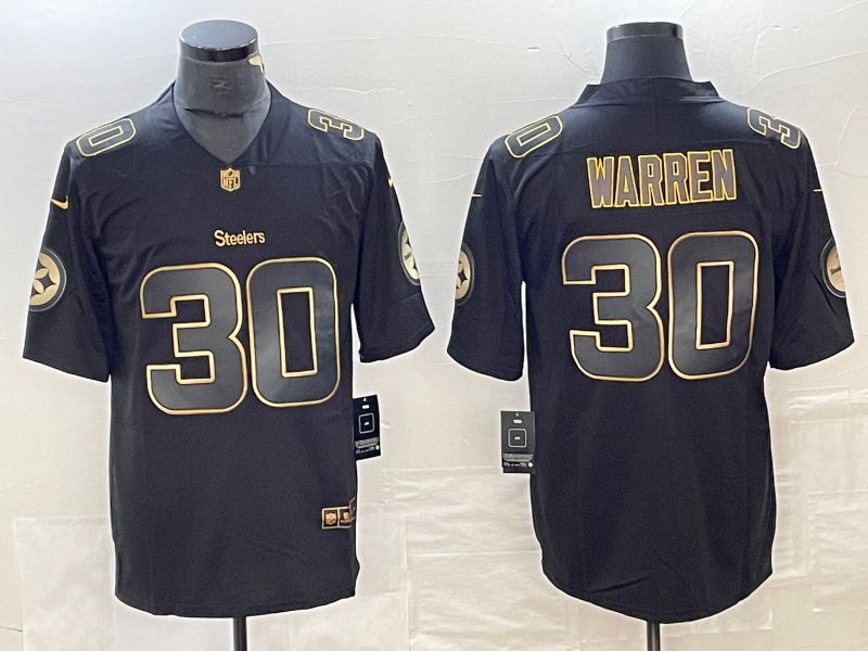 Men Pittsburgh Steelers #30 Warren Nike Vapor Limited Black Golden NFL Jersey